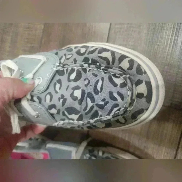 Sperry Cheetah Sider Women's Size 8.5 M Boat Shoes Gray White Canvas Loafers - Picture 3 of 8